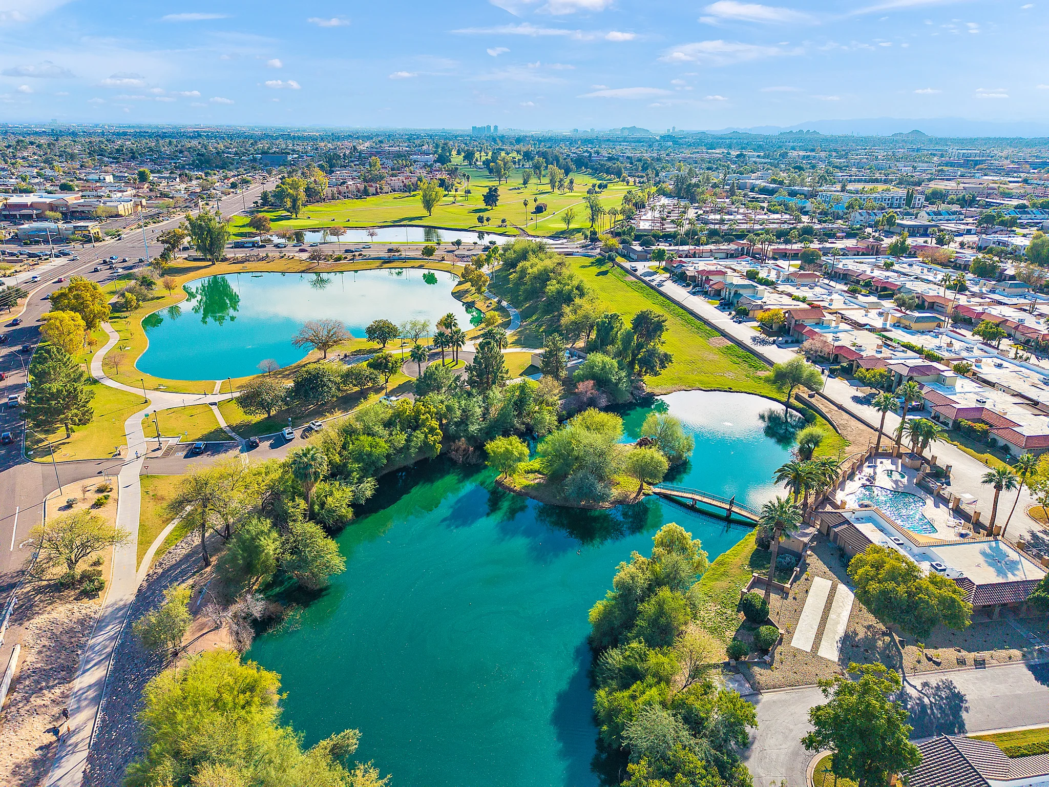 Aerial view of the Old Town Lofts neighborhood and Scottsdale Greenbelt